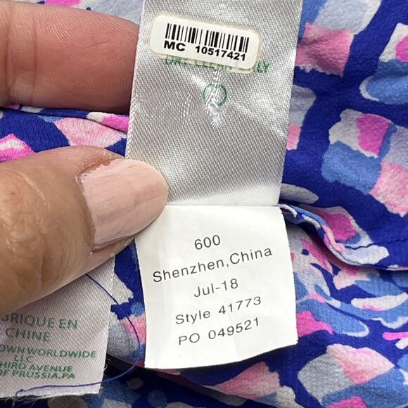 Lilly Pulitzer Elsa Silk Top in Pop Up Toe In Print Blue Pink Pineapple Sz XXS - Picture 8 of 12